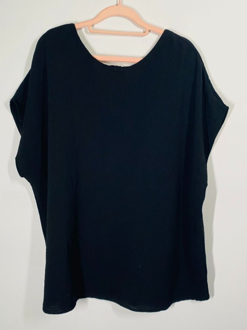 Loose-Fit Black Blouse With Tie-Back Detail 3XL 100% Polyester